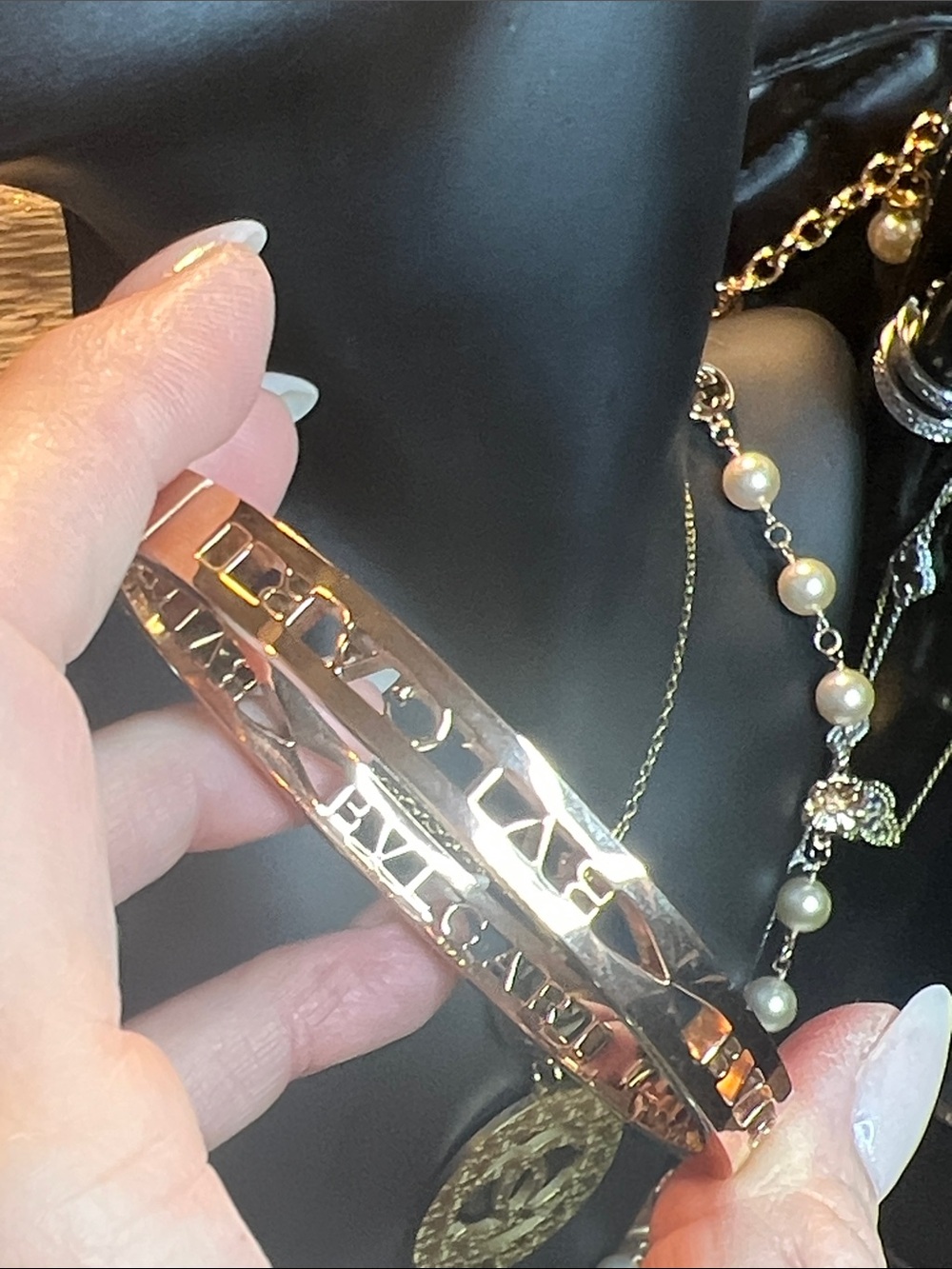 Gold-Tone Stainless Steel Engraved Bangle Bracelet